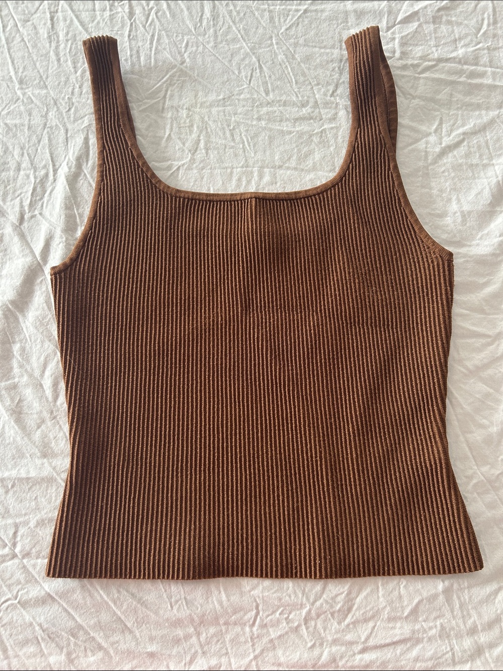 Aritzia Ribbed Square-Neck Tank in Chocolate Brown